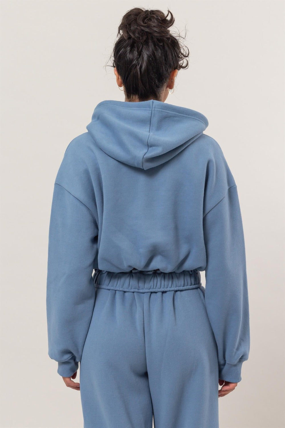 HYFVE Bubble Hem Cropped Hoodie In Gray Blue