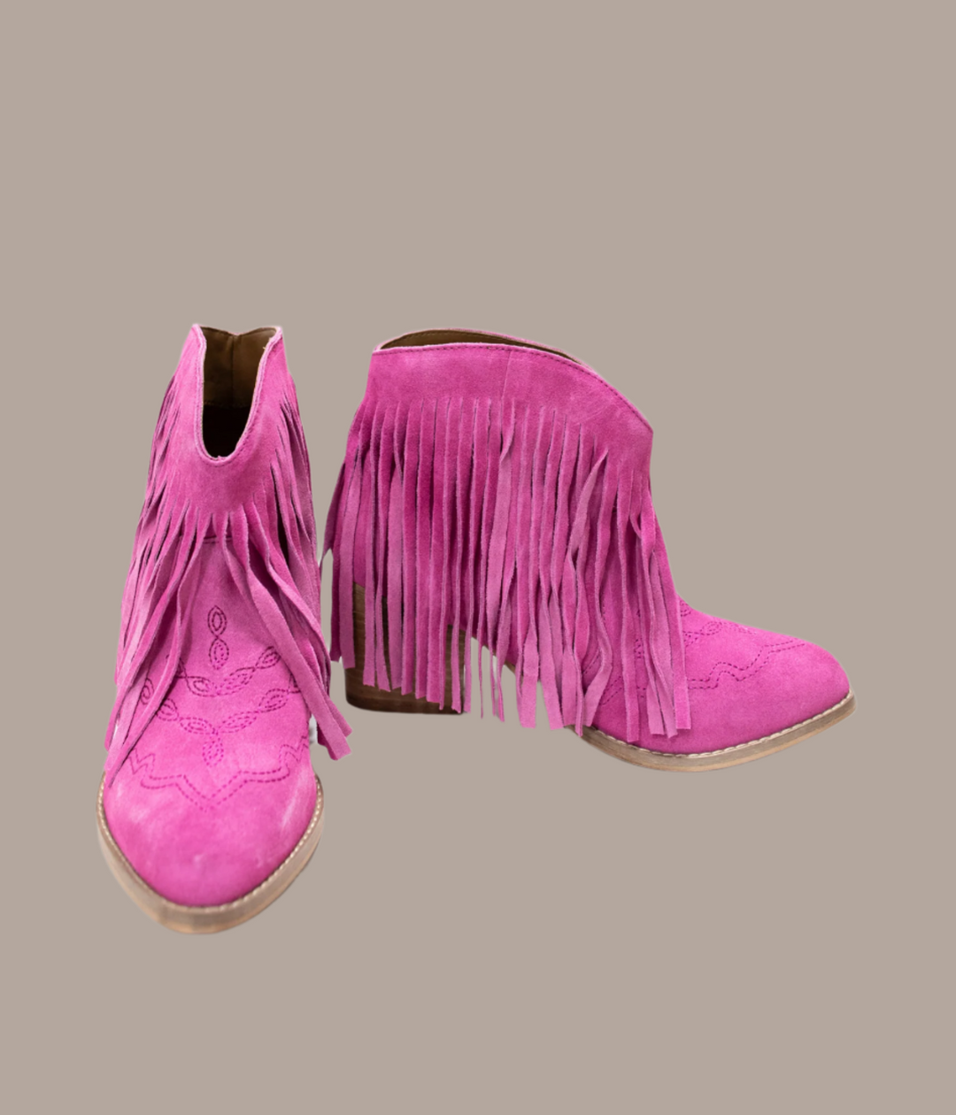 Amos Fringe Ankle Bootie in Magenta Suede