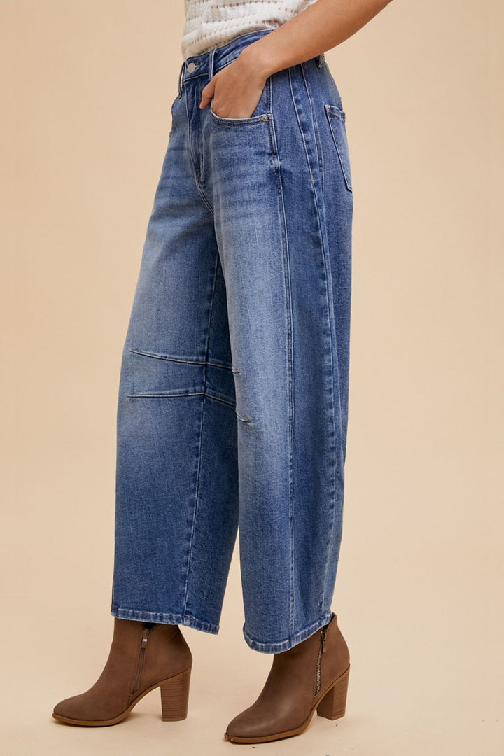 Annie Wear Mid Rise Barrel Leg Jeans with Pockets In Medium