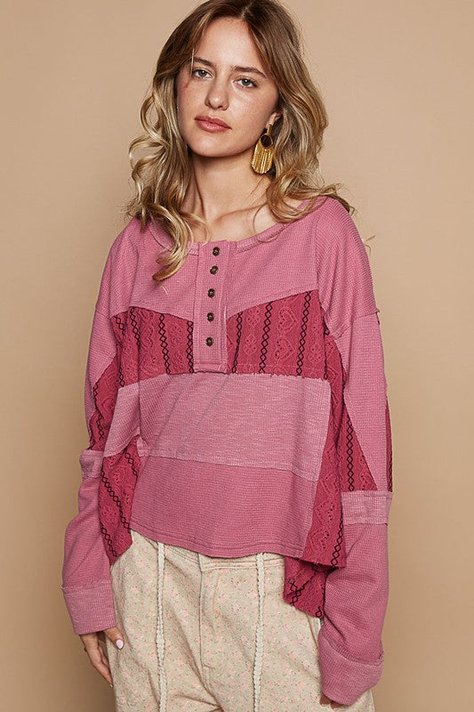 POL Color Block Knit Top In Cerise