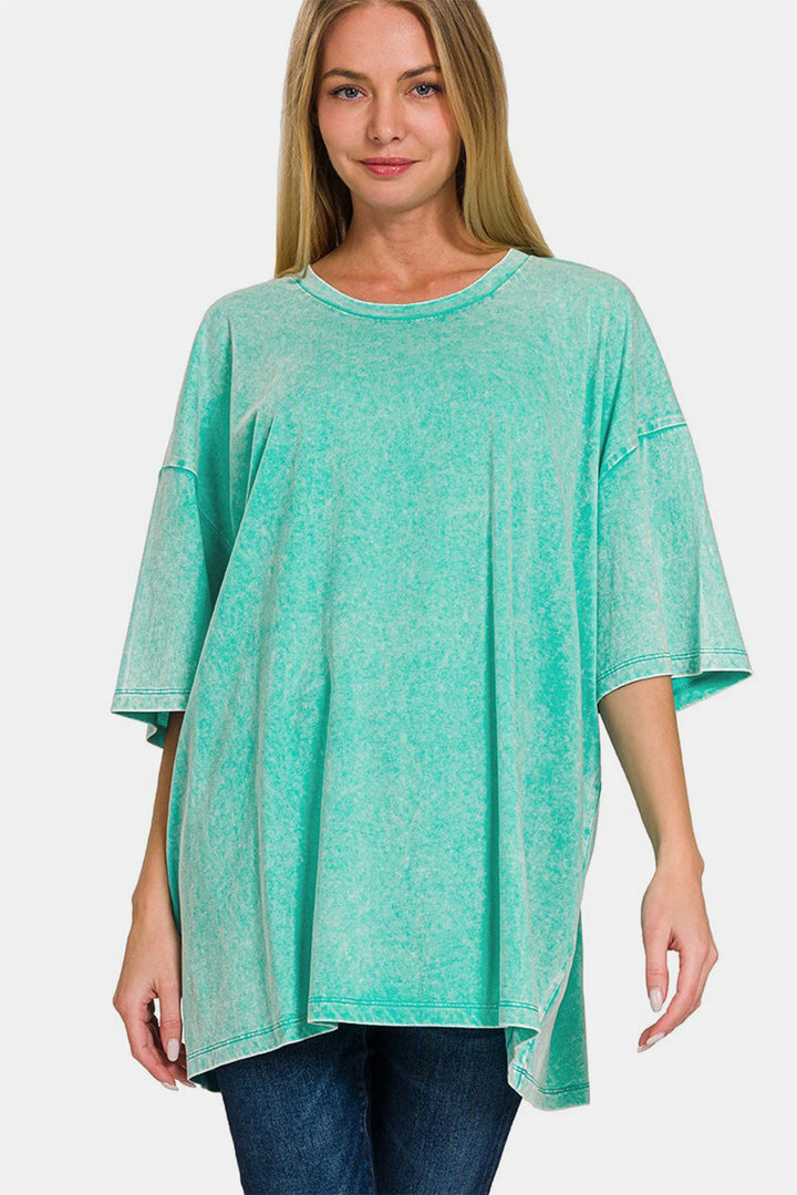 Zenana Washed Oversized T-Shirt In Turquoise