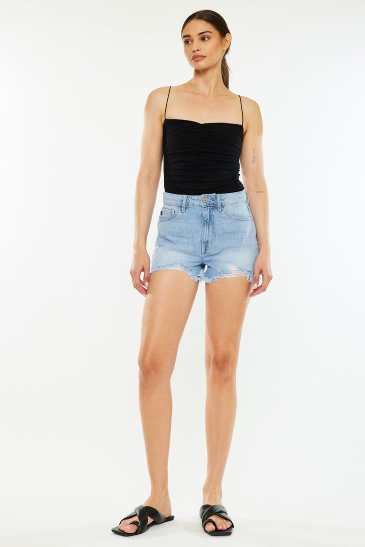 Kancan Natalie Raw Hem Distressed High Waist Denim Shorts