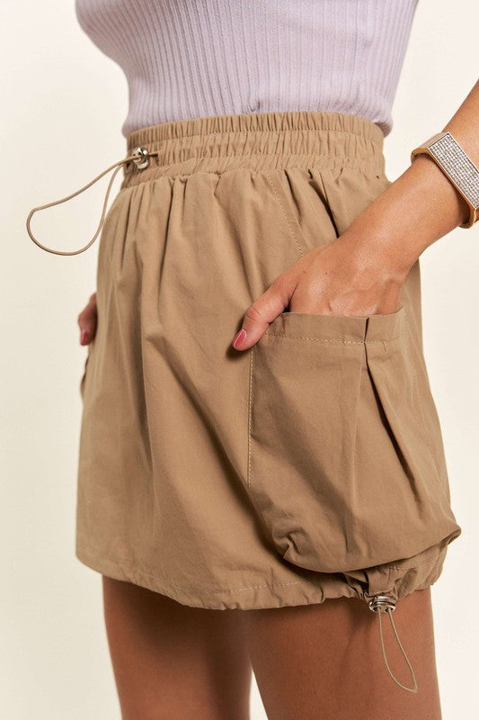 ADORA Drawstring Skort with Pockets In Tan