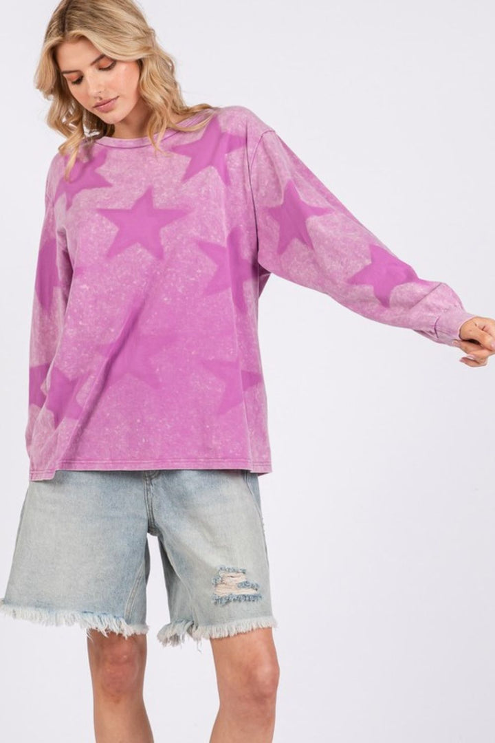 SAGE + FIG Mineral Wash Star Pattern T-Shirt In Moonlit Mauve