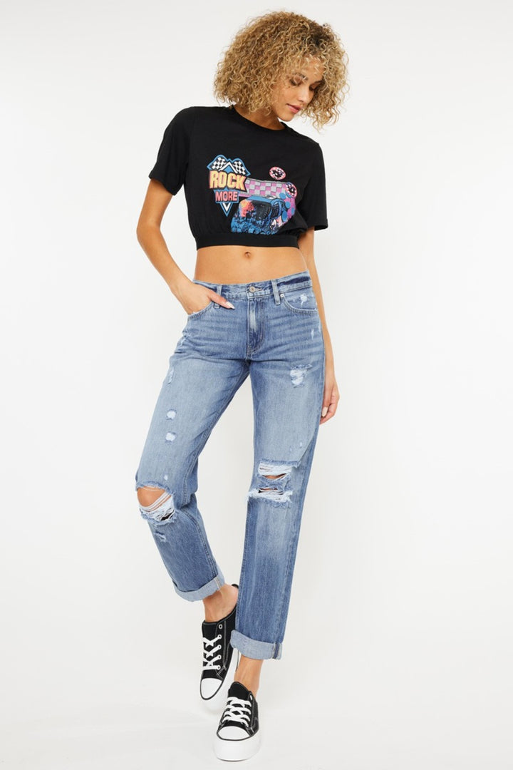 Kancan Oliva Mid Rise Distressed Straight Jeans