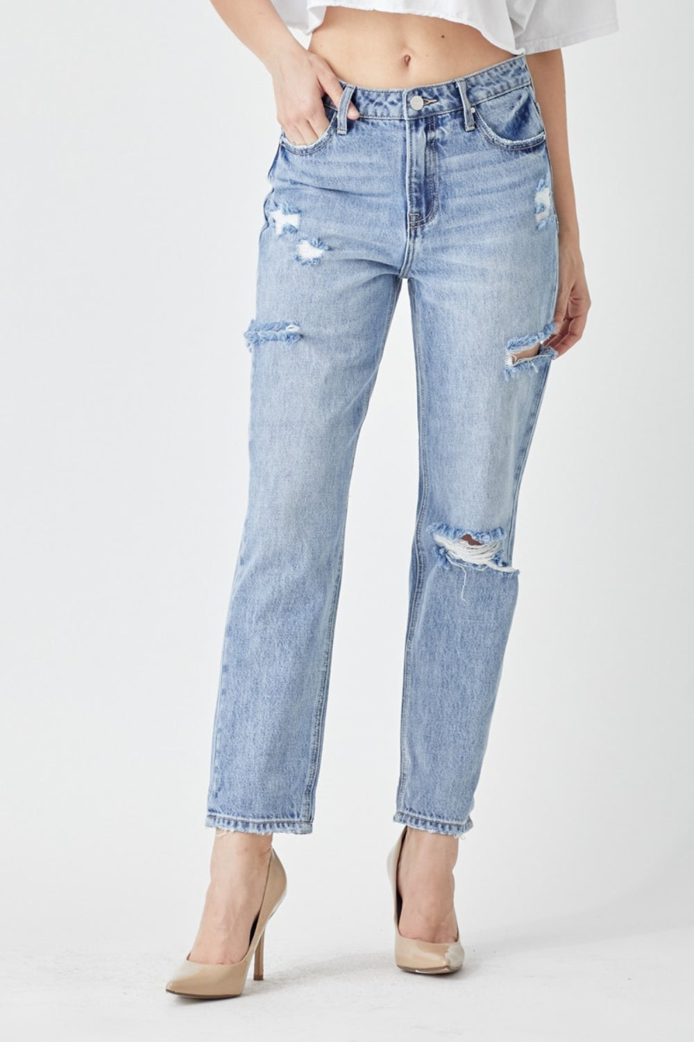 RISEN Aria Distressed Slim Cropped Jeans