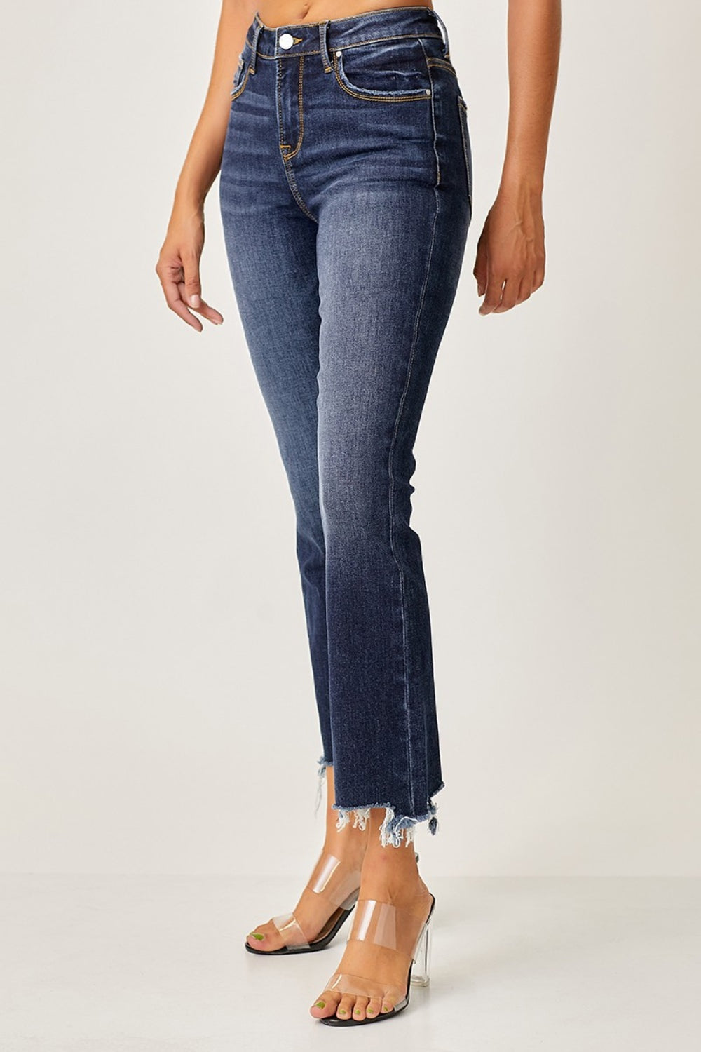 Risen Fash Frayed Hem Cropped Straight Jeans