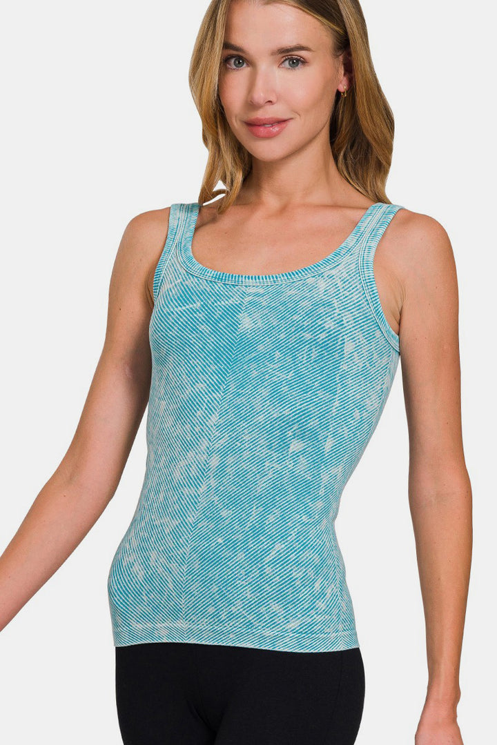 Zenana Ribbed Scoop Neck Tank Ice Blue