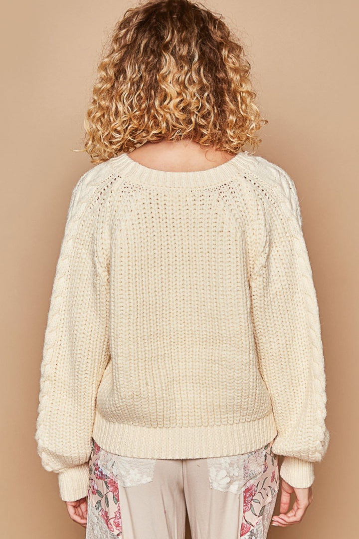 POL Cable Knit Cutout Long Sleeve Sweater In Cream