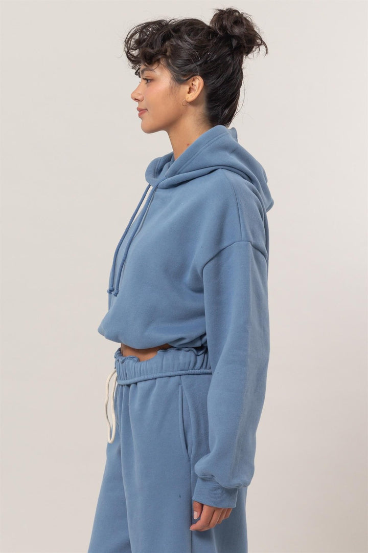 HYFVE Bubble Hem Cropped Hoodie In Gray Blue