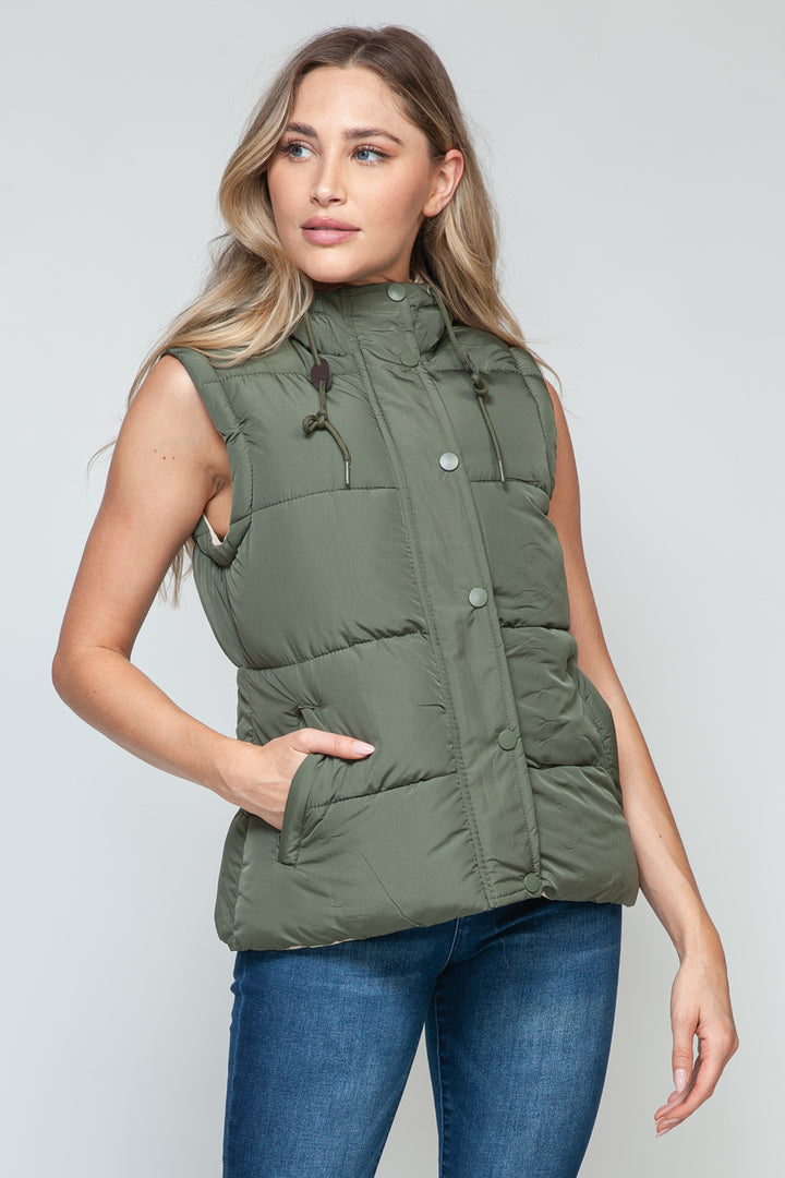 Snobbish Snap and Zip Closure Hooded Vest In Light Olive