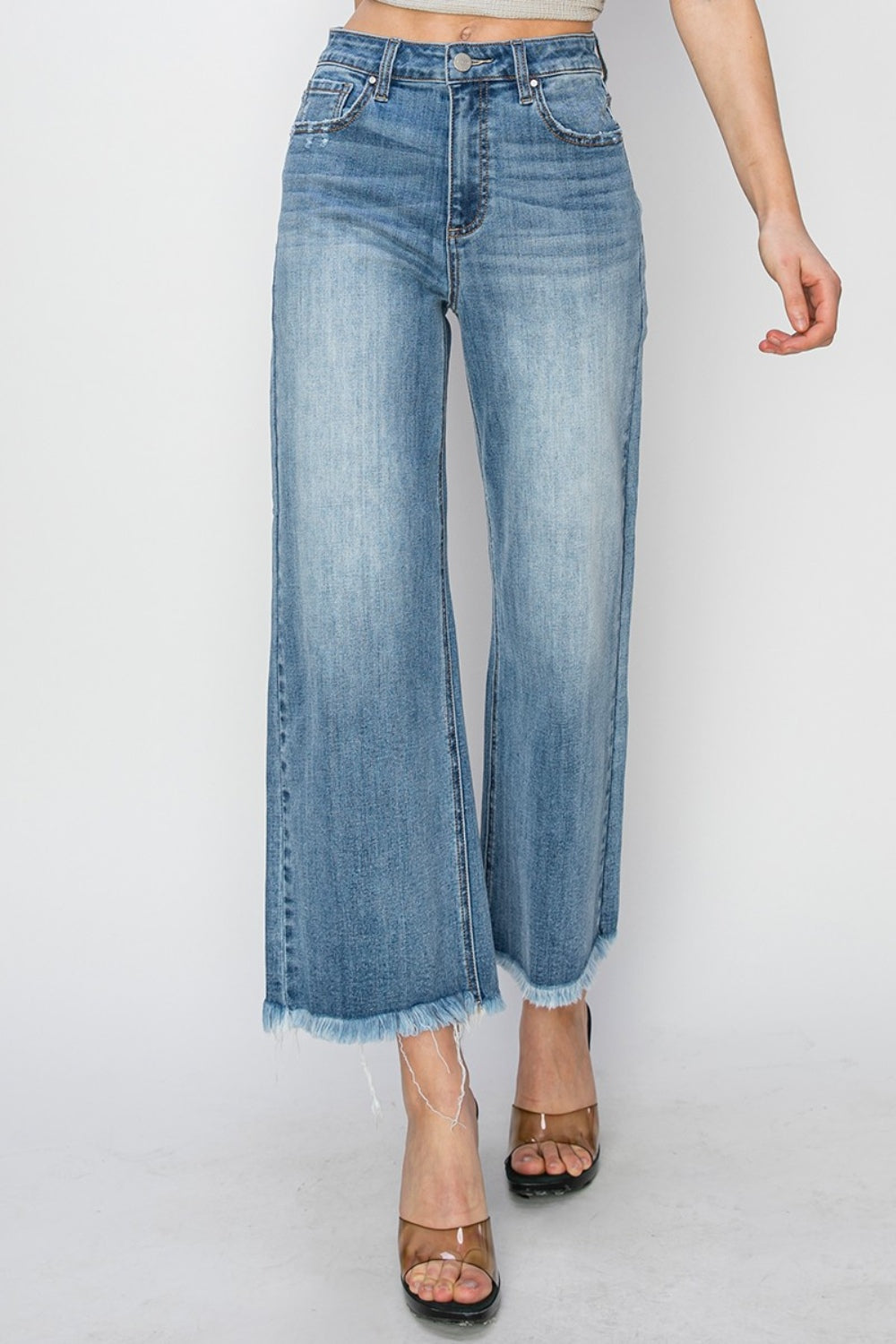 RISEN Brenda Raw Hem Cropped Wide Leg Jeans