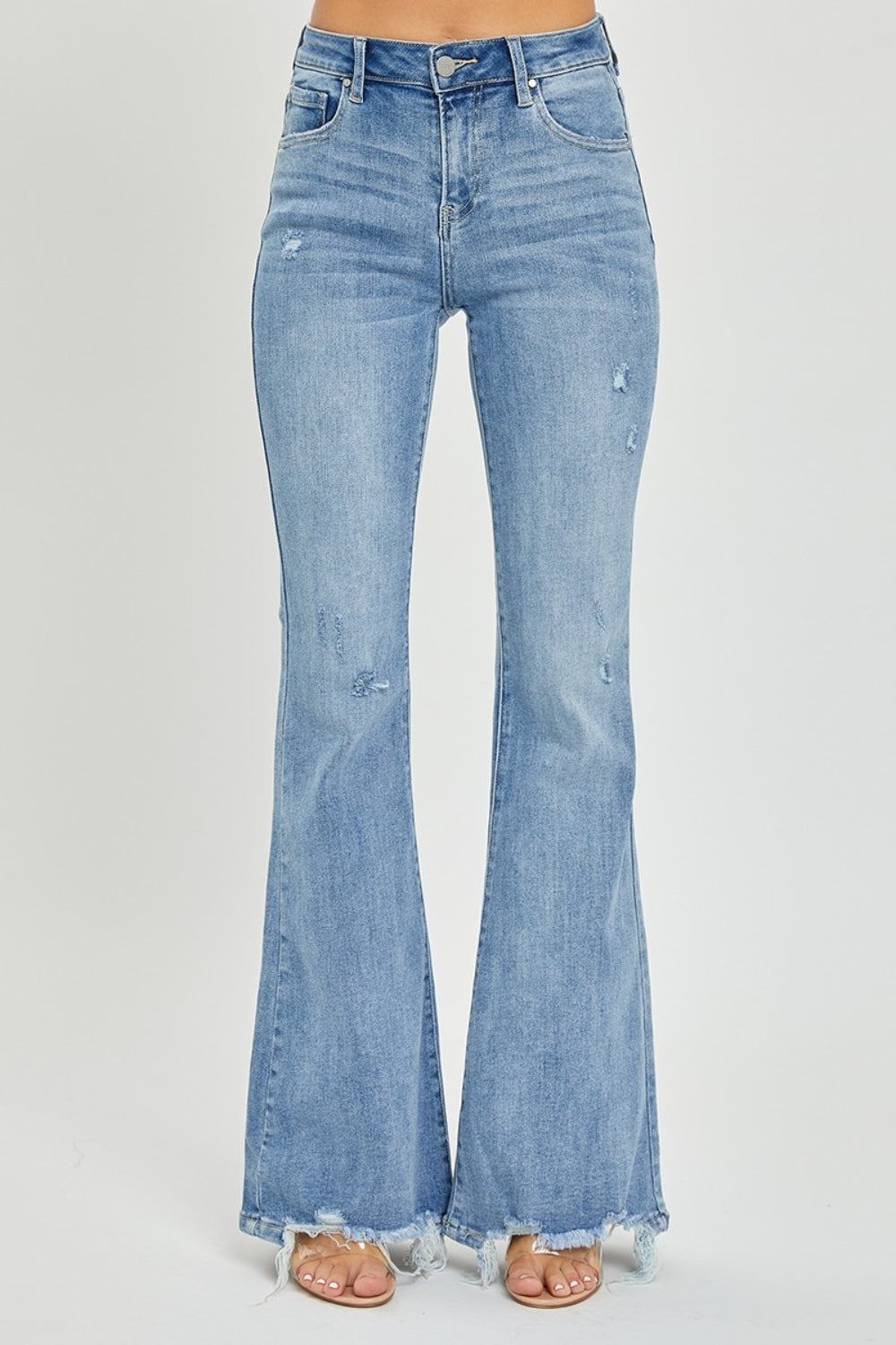 Risen Bae High Rise Frayed Hem Flare Jeans