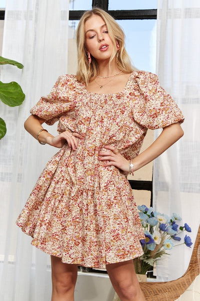 ADORA Ruffled Hem Striped V-Neck Babydoll Dress