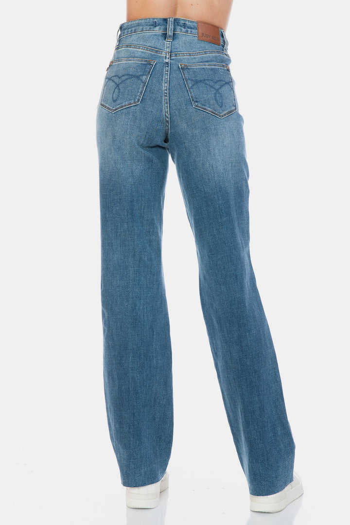 Judy Blue Faye Tummy Control Cut Raw Hem Straight Jeans