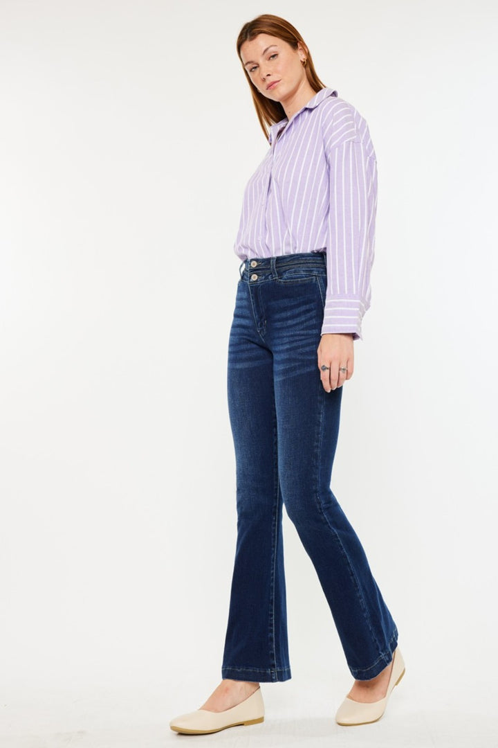 Kancan Frances High Rise Double Waistband Flare Jeans