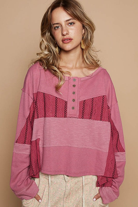 POL Color Block Knit Top In Cerise