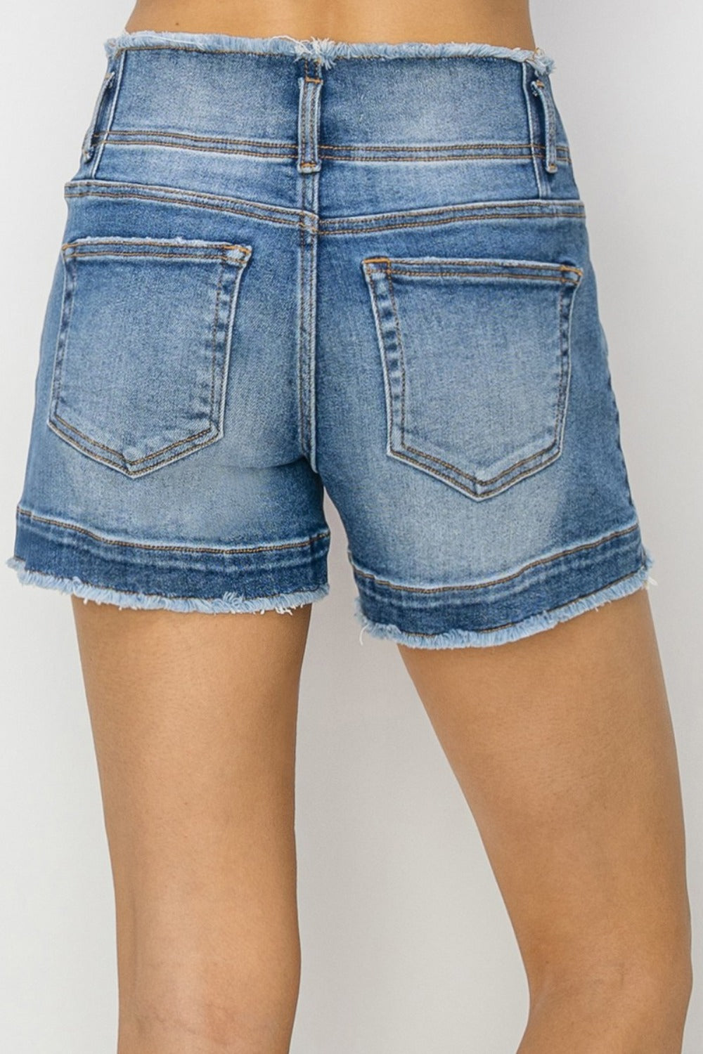 RISEN Julia High Rise Seam Detailed Raw Edge Denim Shorts