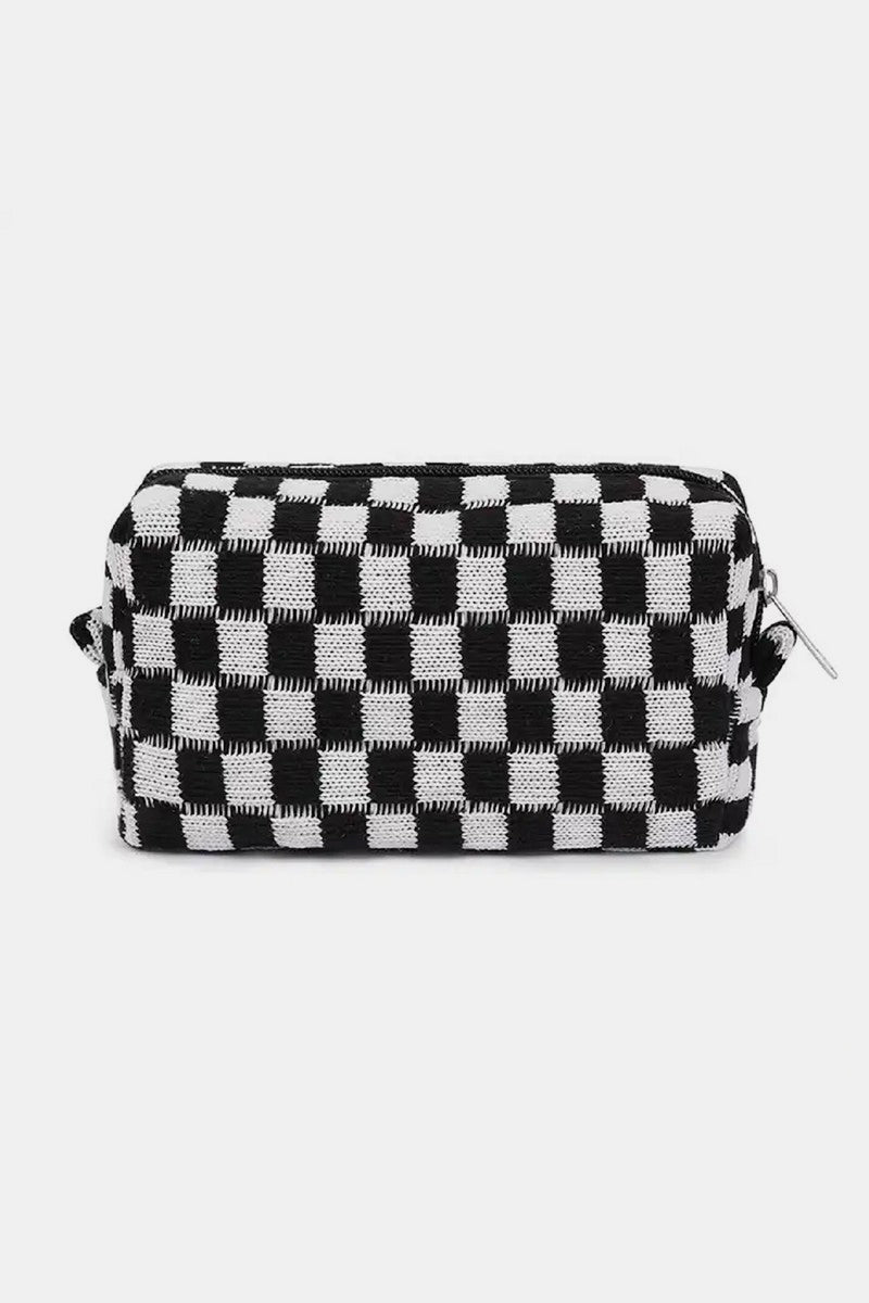 Checkered Pattern Knitted Cosmetic Pouch