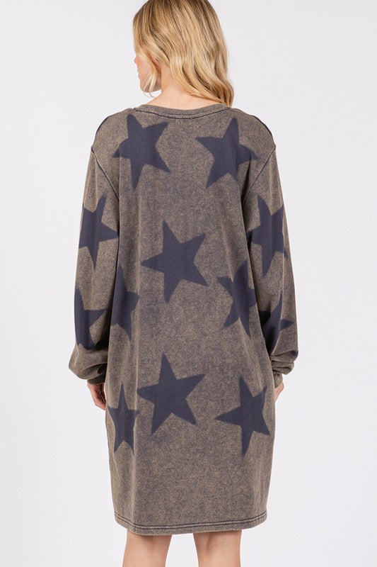 SAGE + FIG Washed Star Print Dress In Gray