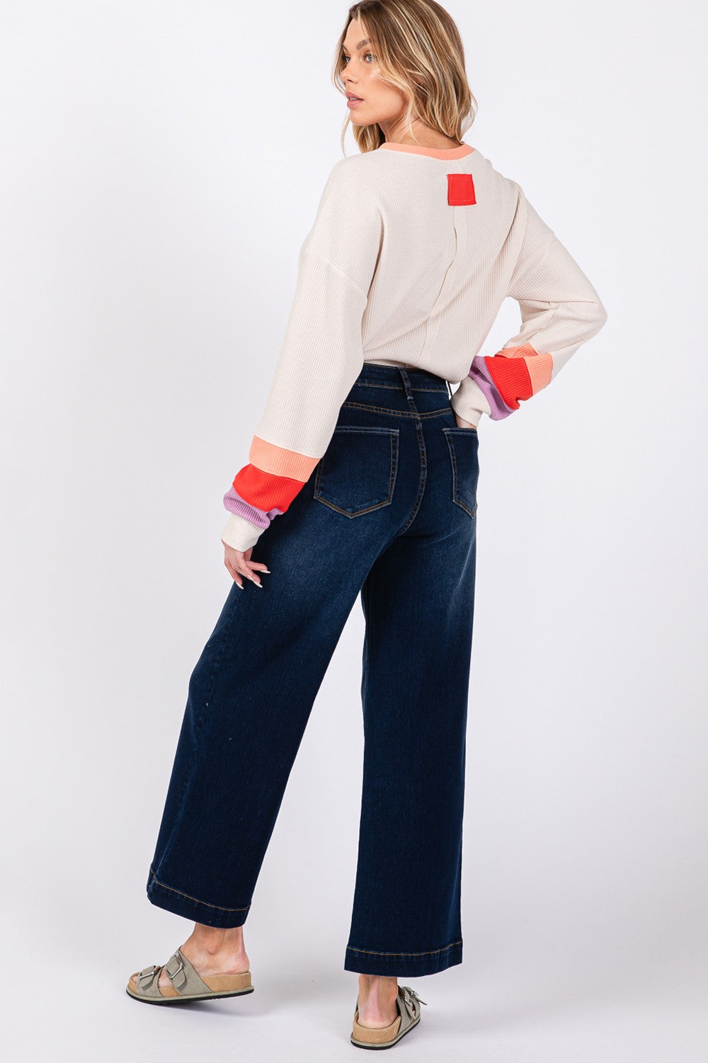 SAGE + FIG High Waist Wide Leg Jeans In Denim Blue