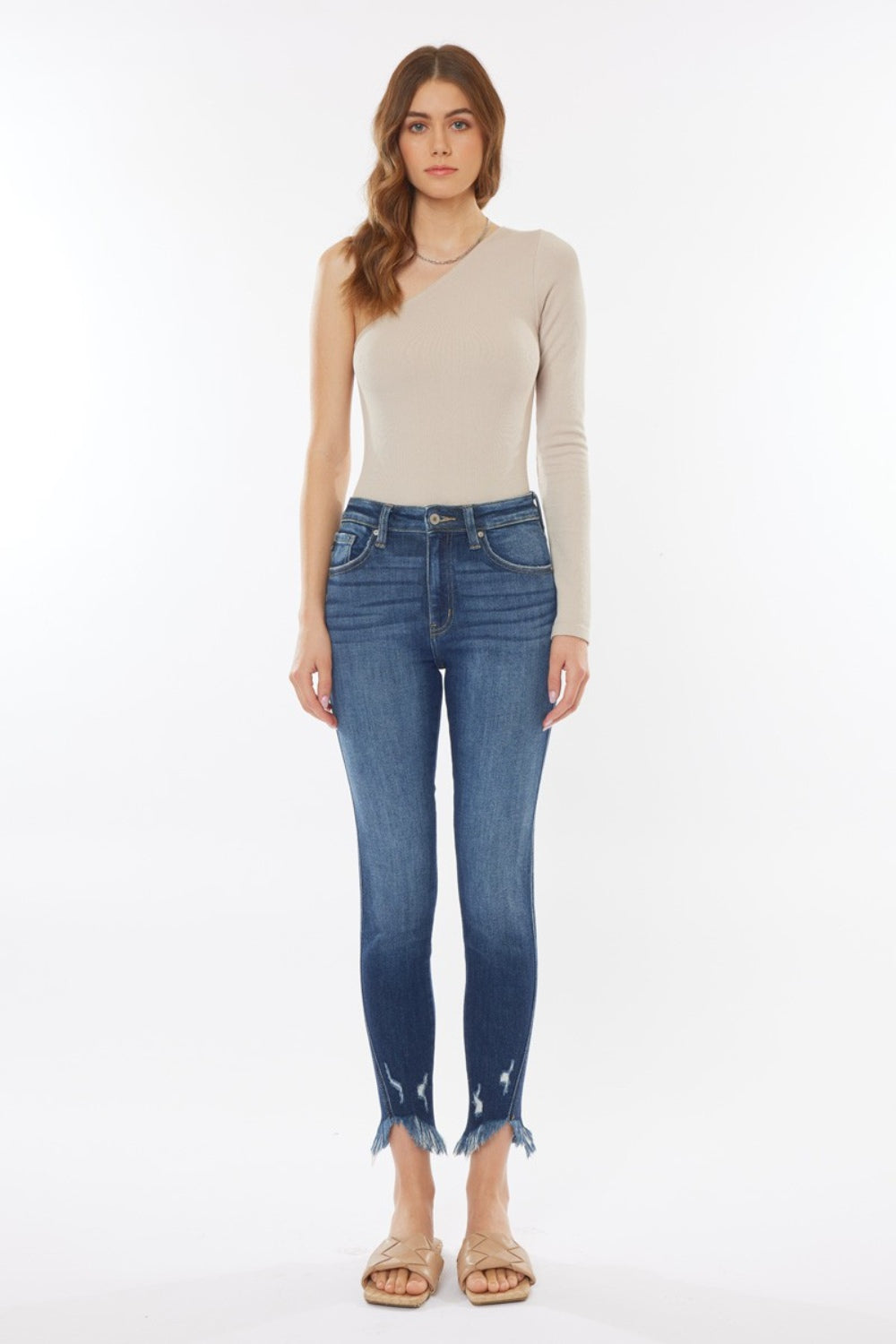 Kancan Raw Hem High Waist Cropped Jeans In Dark Wash