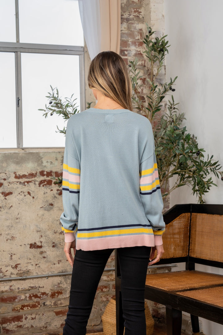 Sew In Love Stripe Sweater In Light Blue