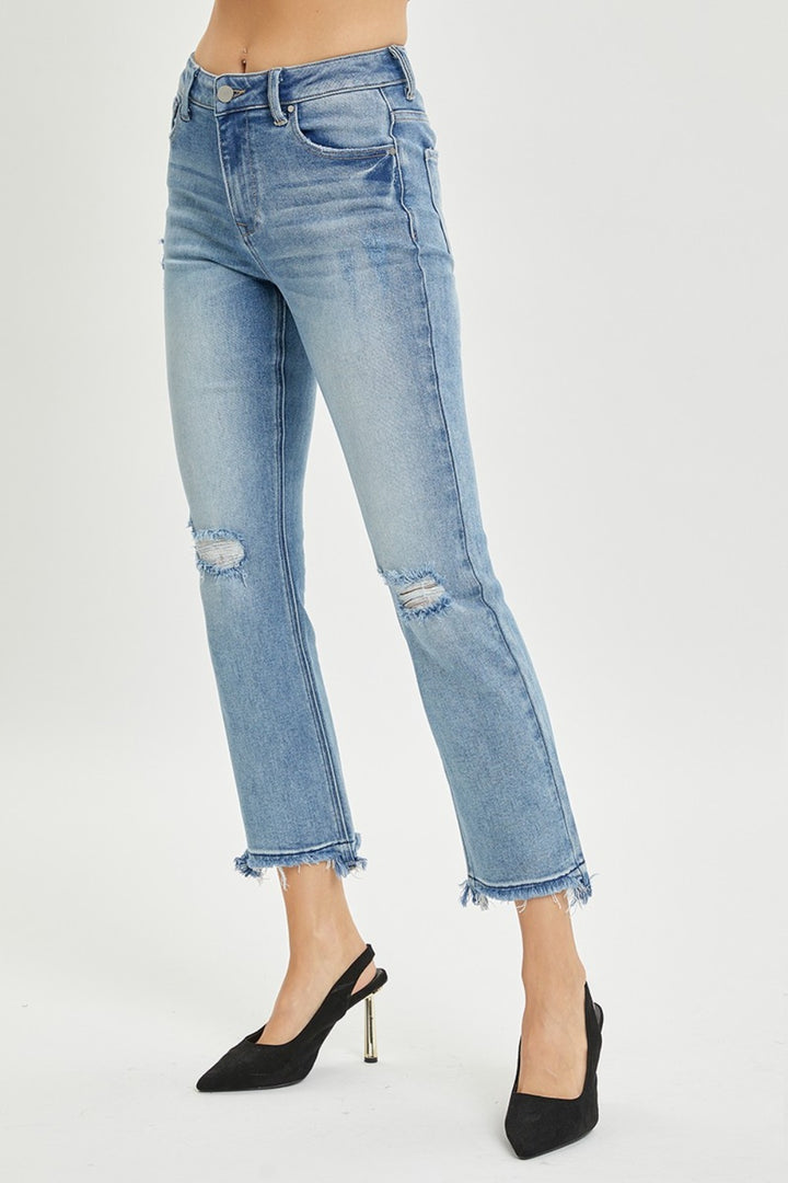 RISEN Isa High Rise Distressed Cropped Straight Jeans