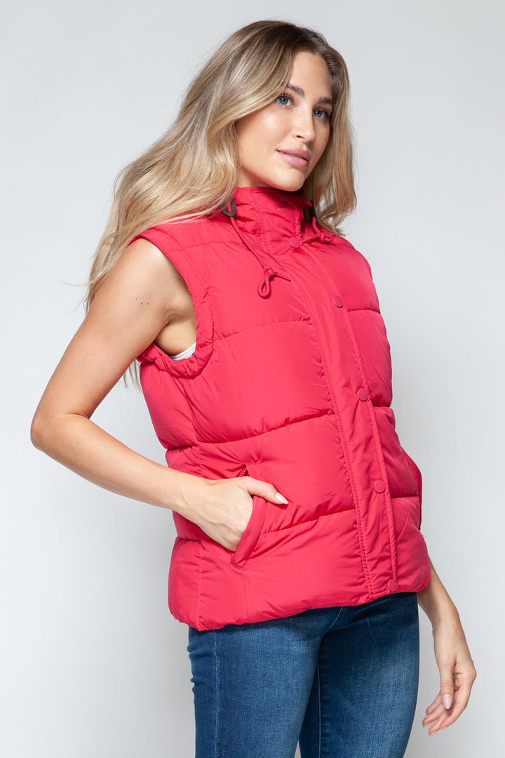 Snobbish Snap and Zip Closure Hooded Vest In Magenta