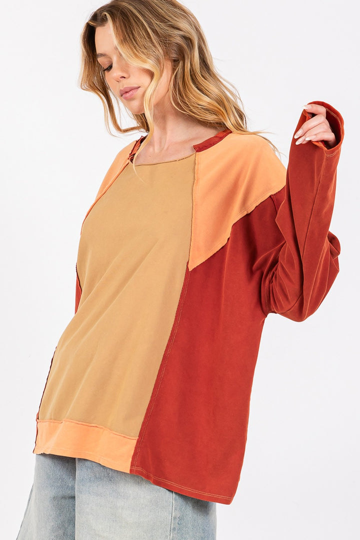 SAGE + FIG Mineral Wash Color Block Top In Toast