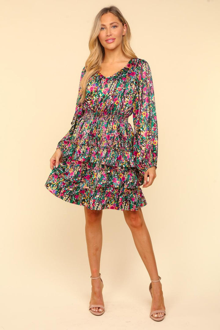 Haptics V-Neck Satin Floral Layered Dress In Multi