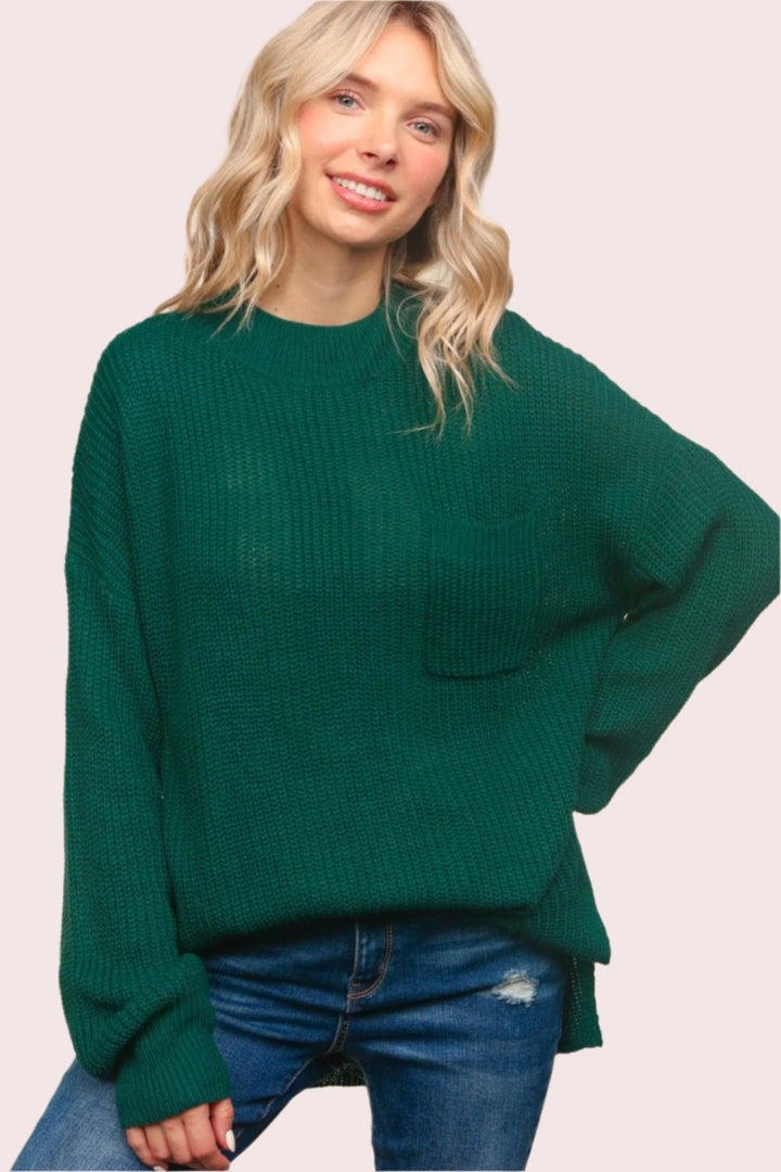 Haptics Full Size Mock Neck Side Slit Knit Top In Green