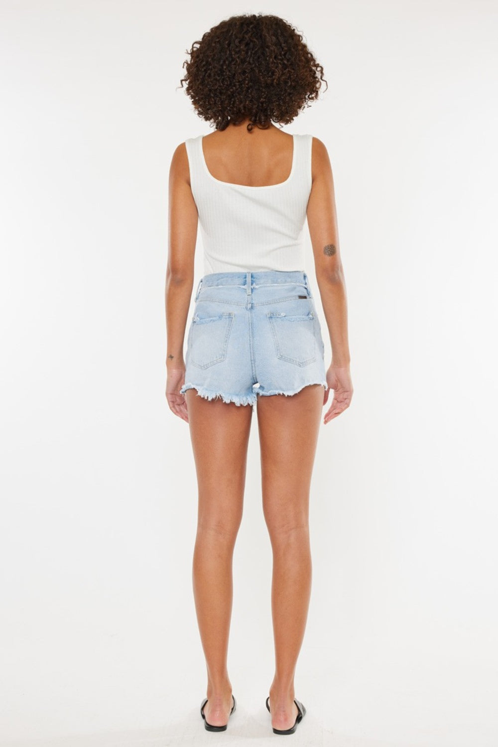 Kancan Distressed Button Fly Denim Shorts In Medium Wash