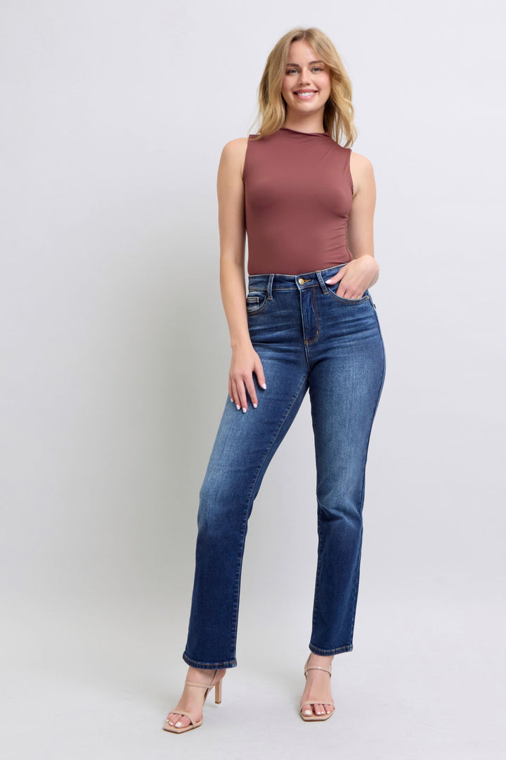 Judy Blue Washed Straight Leg Jeans In Dark Wash