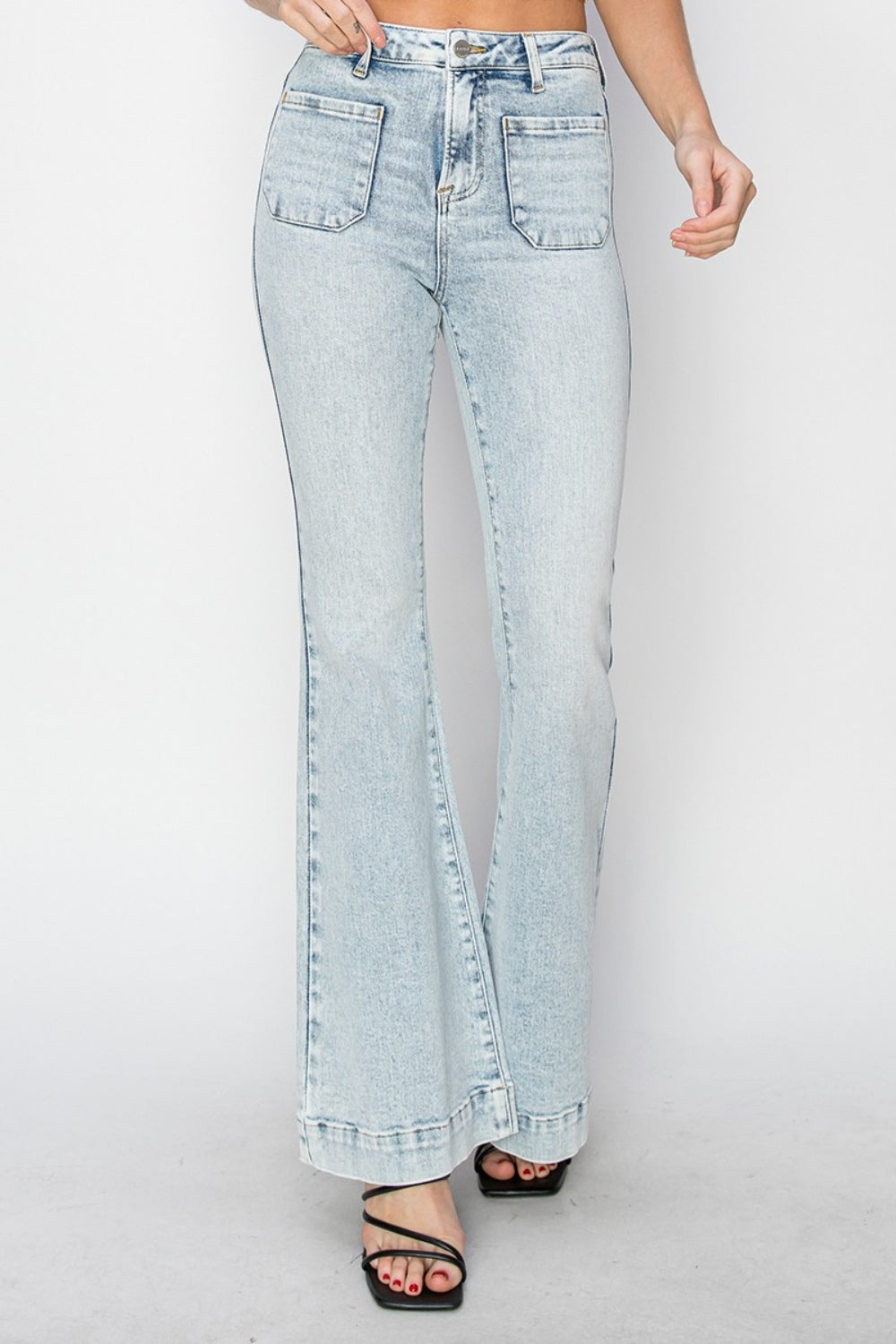 Risen Sugga High Rise Front Patch Pocket Flare Jeans