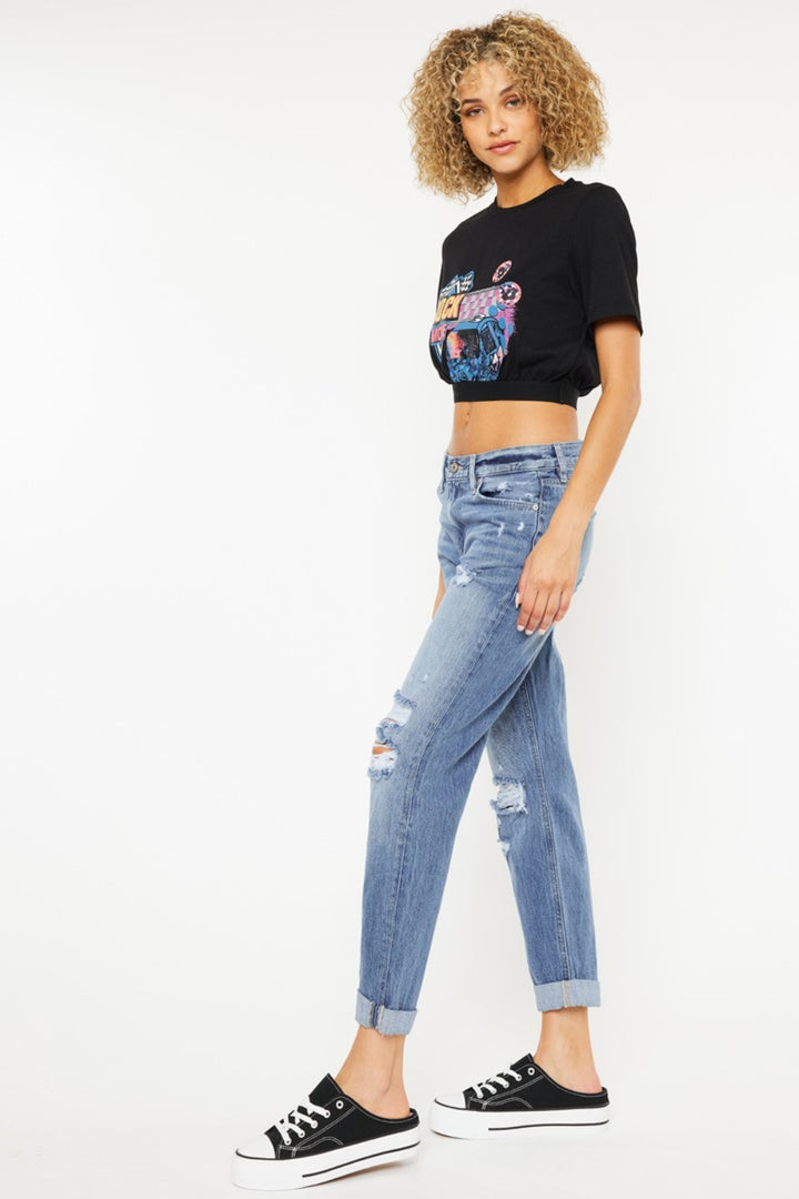 Kancan Oliva Mid Rise Distressed Straight Jeans