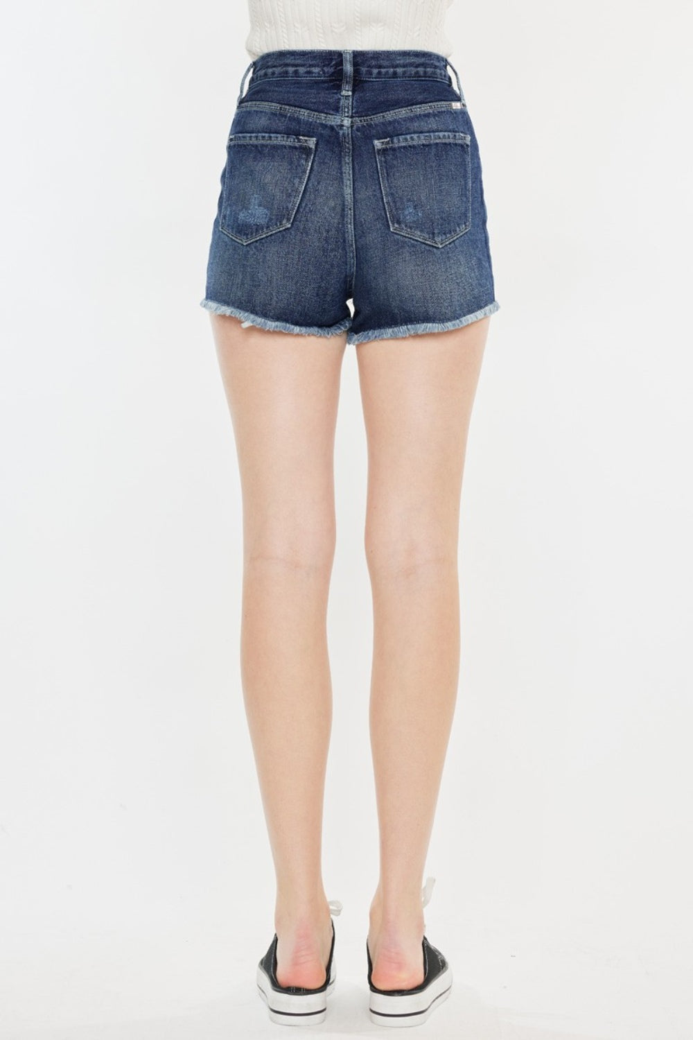 Kancan Aria Raw Hem Button Fly Denim Shorts