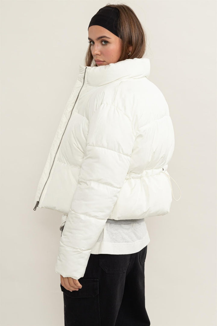 HYFVE Quilted Back Drawstring Puffer Jacket In Cream