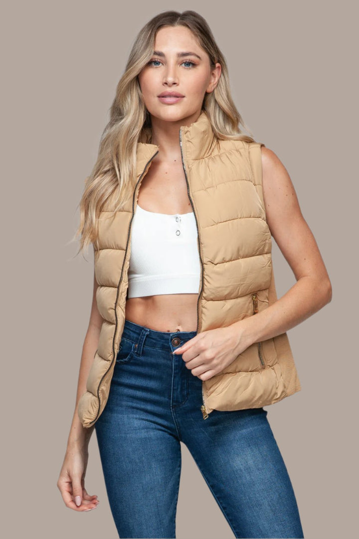 Snobbish Zip Up Turtleneck Vest with Pockets In Iced Coffee