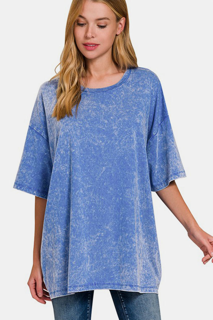 Zenana Washed Oversized T-Shirt In Blue