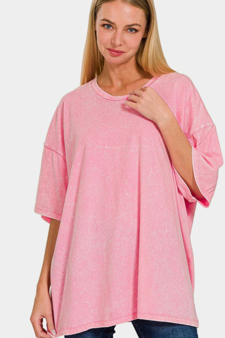 Zenana Washed Oversized T-Shirt In Pink