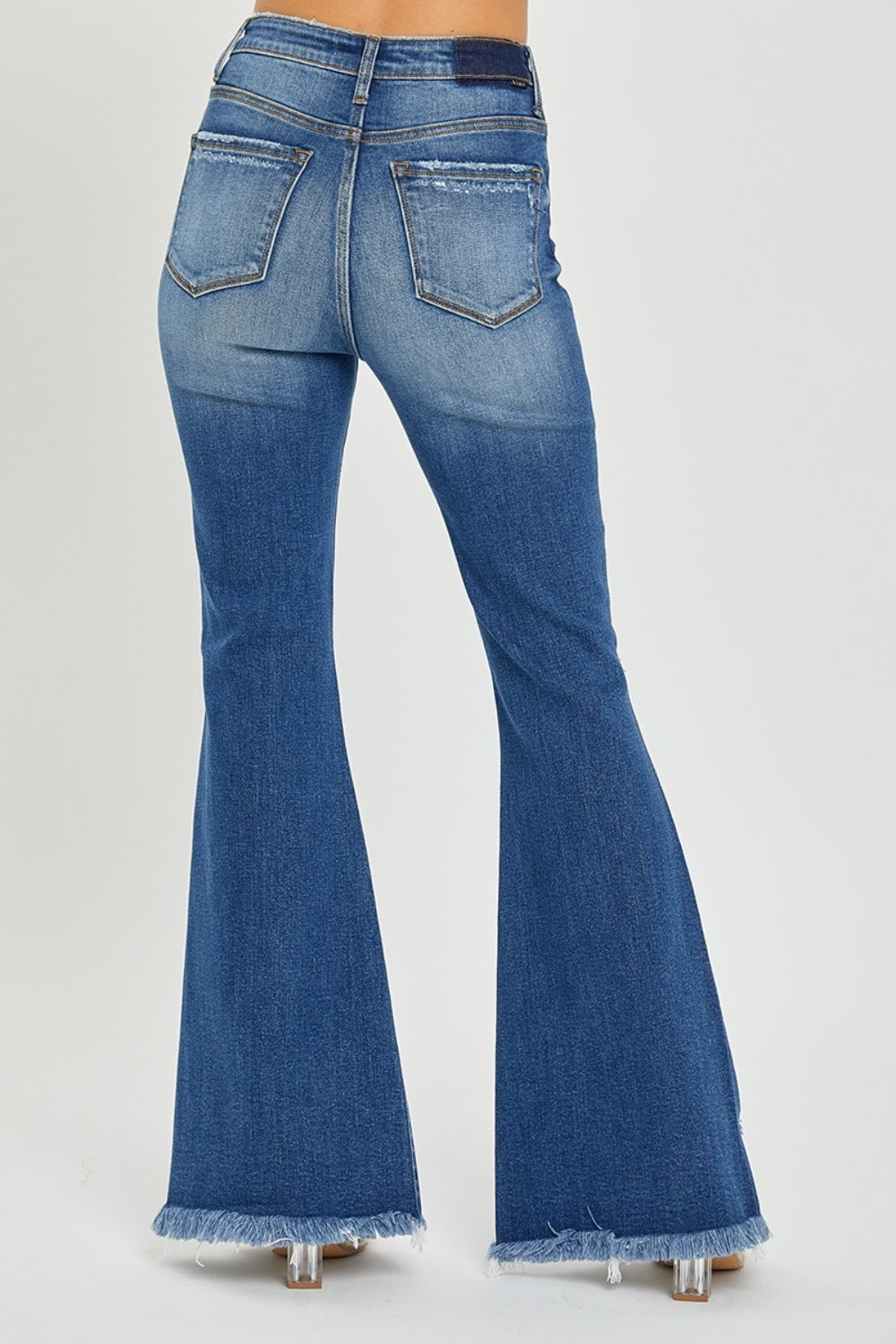 RISEN Gianna High Rise Front Slit Frayed Hem Flare Jeans