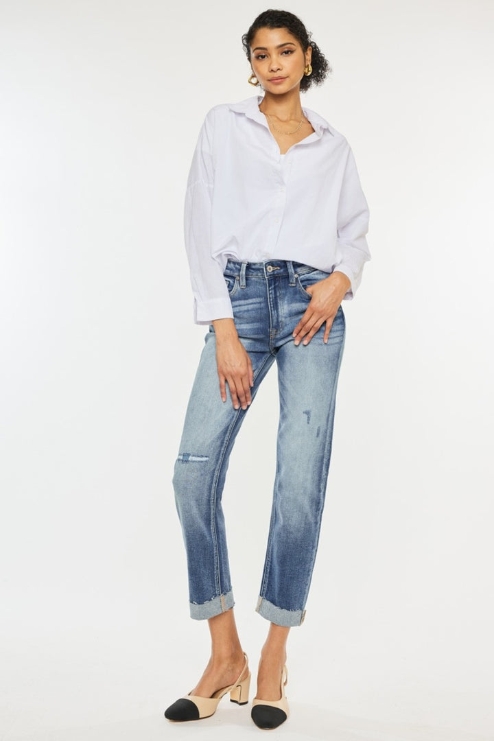 Kancan Diane High Rise Cuffed Straight Jeans