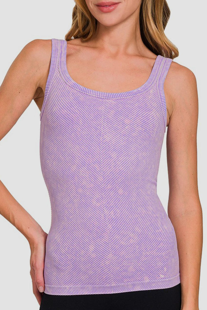 Zenana Ribbed Scoop Neck Tank In Lavender