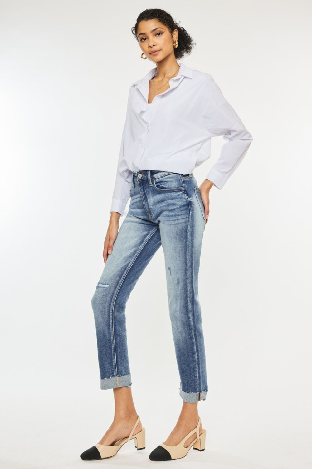 Kancan Diane High Rise Cuffed Straight Jeans