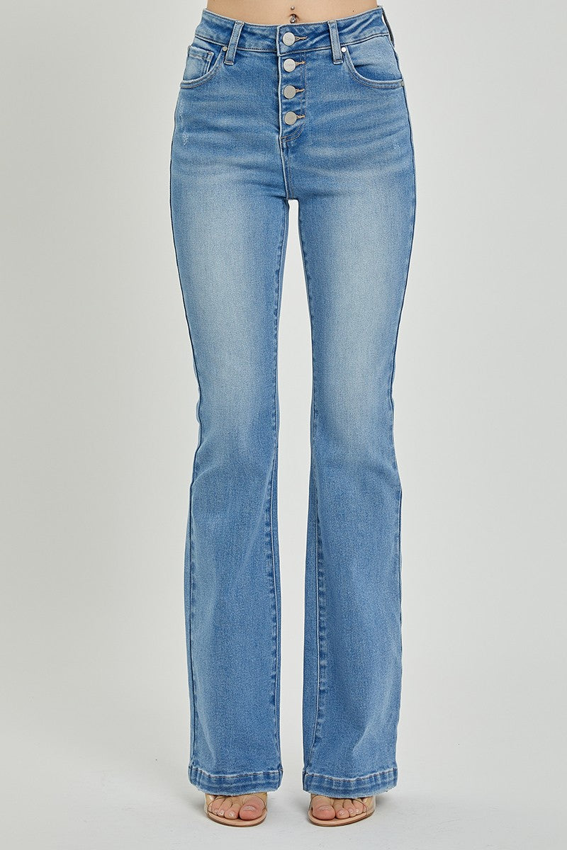 RISEN High Rise Button Fly Bootcut Jeans In Light