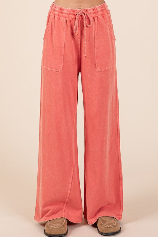 Mittoshop Mineral Wash Drawstring Wide Leg Pants In Red