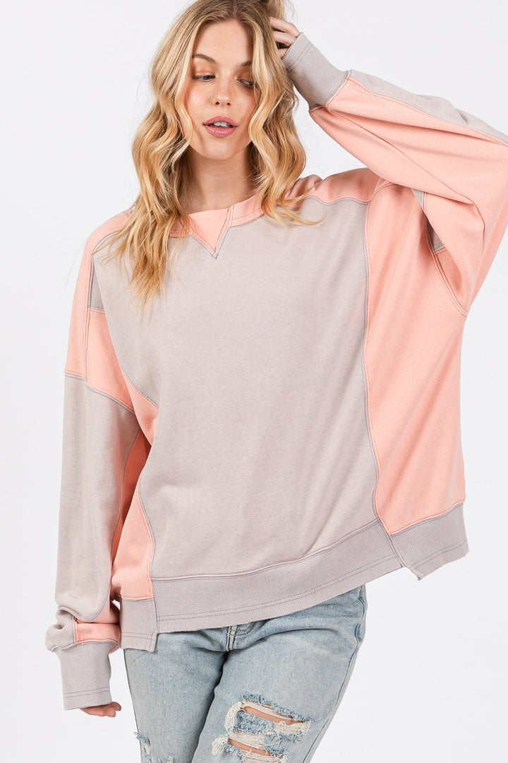 SAGE + FIG Color Block Sweatshirt In Peach