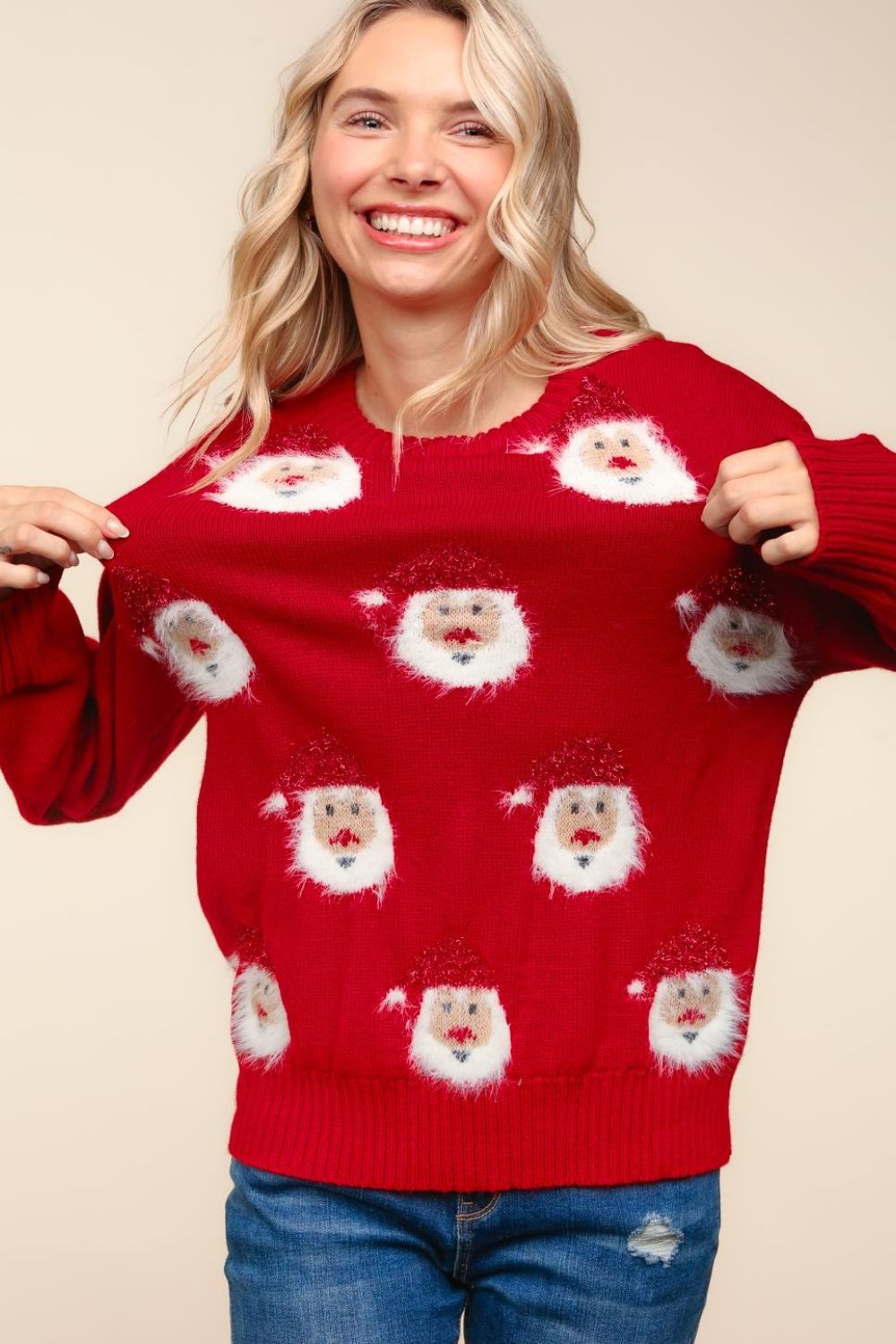 Haptics Santa Sparkle Brushed Sweater In Red