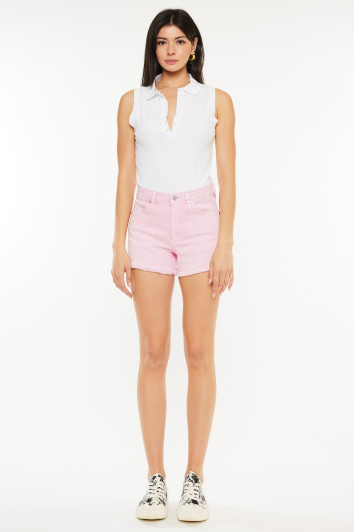 Kancan Raw Hem High Waist Denim Shorts In Pink